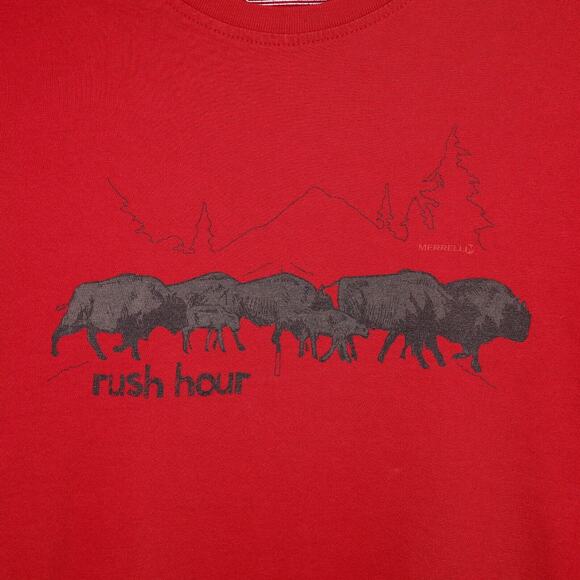 Merrell T-shirt Mens Small Red Organic Cotton Graphic Print Buffalo Rush Hour - Picture 6 of 10